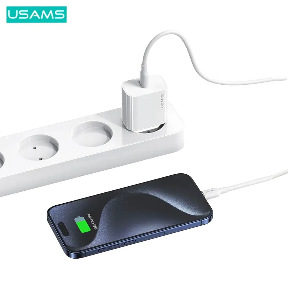 Chargeur Secteur USB-C Usams T65 20W avec Câble Type-C vers Type-C SJ711 (1m) OYXLTZ01 Blanc
