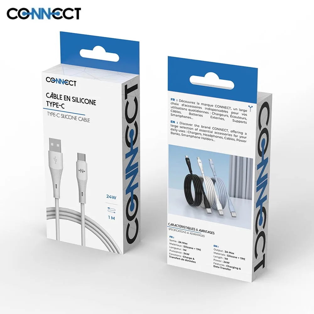 Câble Data USB vers USB-C CONNECT 24W (1m) Blanc — vue 3