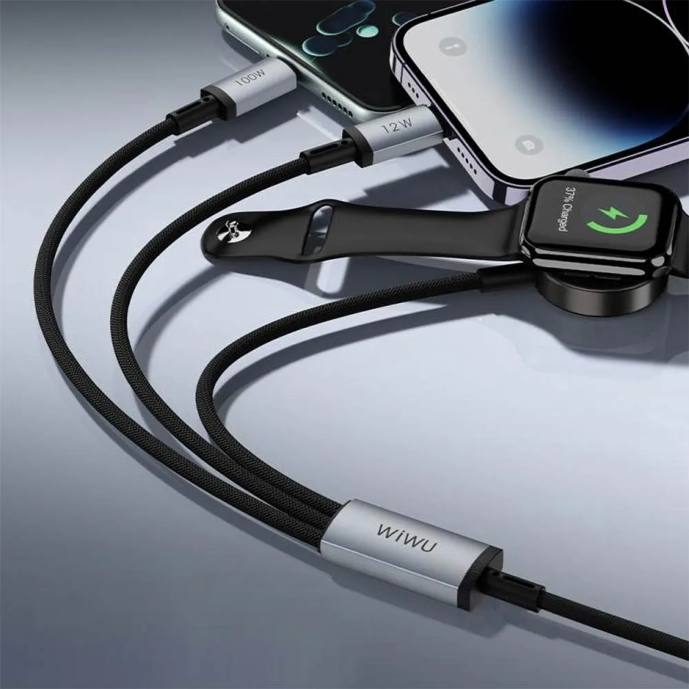 Câble de Charge Wiwu Wi-C050 Multifonction avec Charge pour Apple Watch 100W 1.2m Noir