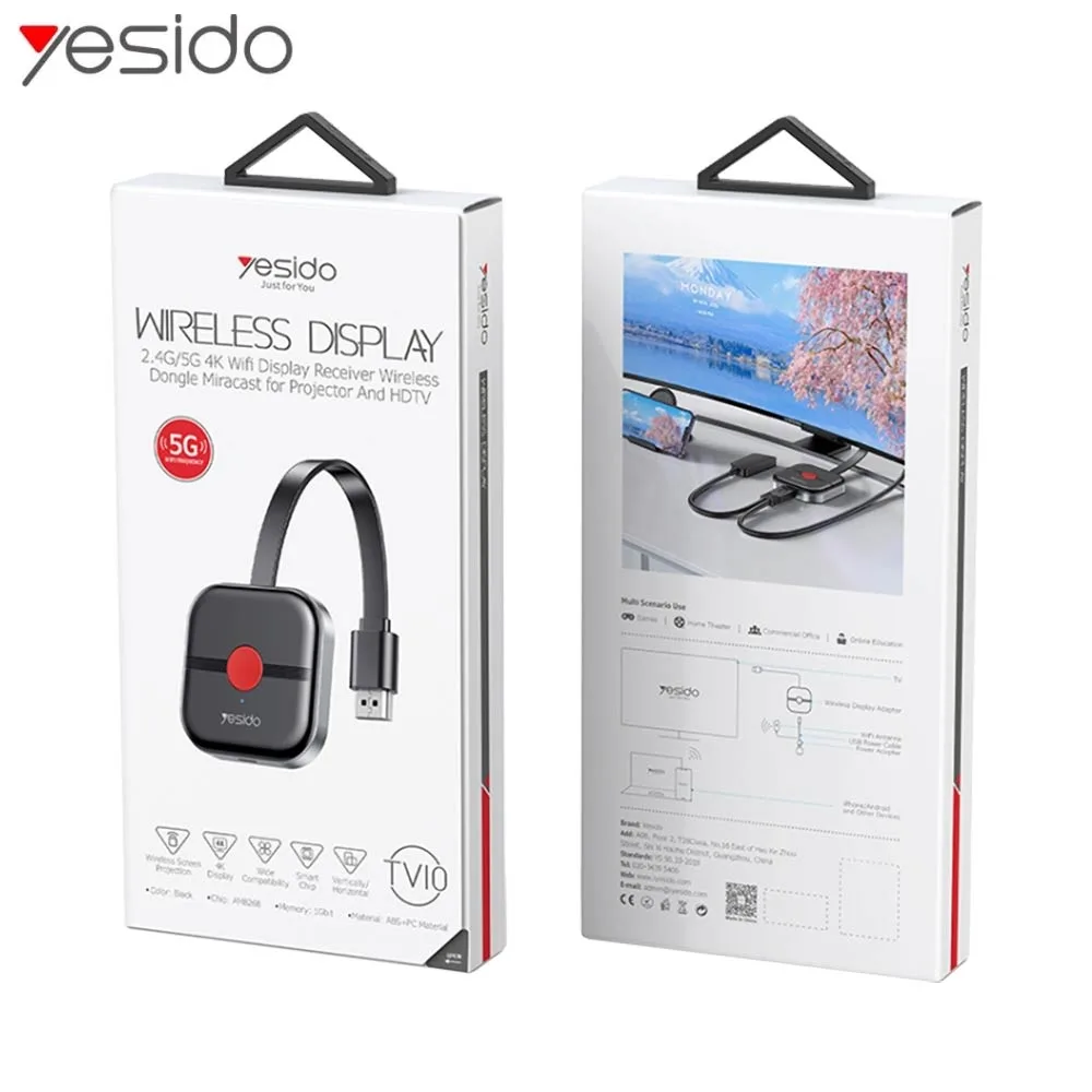 Récepteur d'Affichage Wifi Yesido TV10 2.4G 4K Dongle HDMI sans Fil Miracast pour Projecteur et TVHD Noir — vue 2
