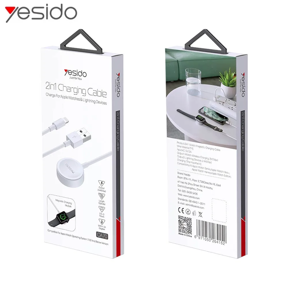 Câble de Charge Montre Connectée Yesido CA70 (Apple Watch + iPhone) Blanc — vue 2