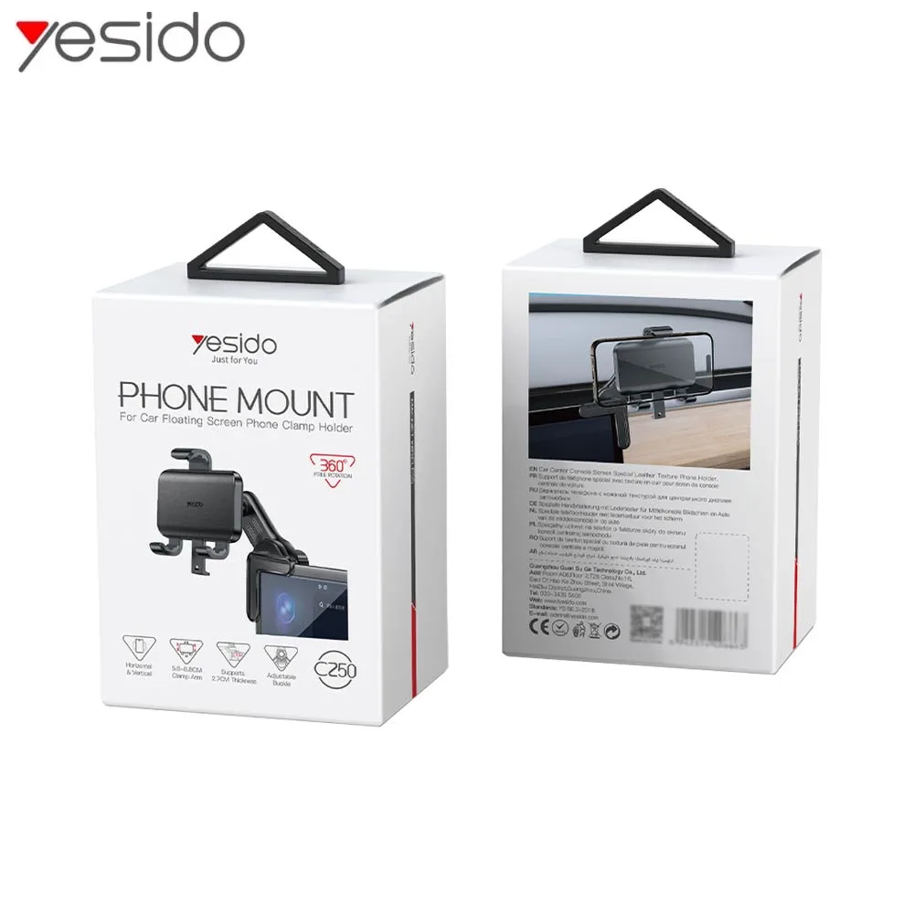 Support Smartphone pour Voiture Yesido C250 Fixation sur Angle d'Écran Noir — vue 3