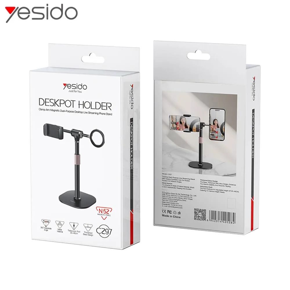 Support pour Smartphone Yesido C297 Double Fonction Noir — vue 3