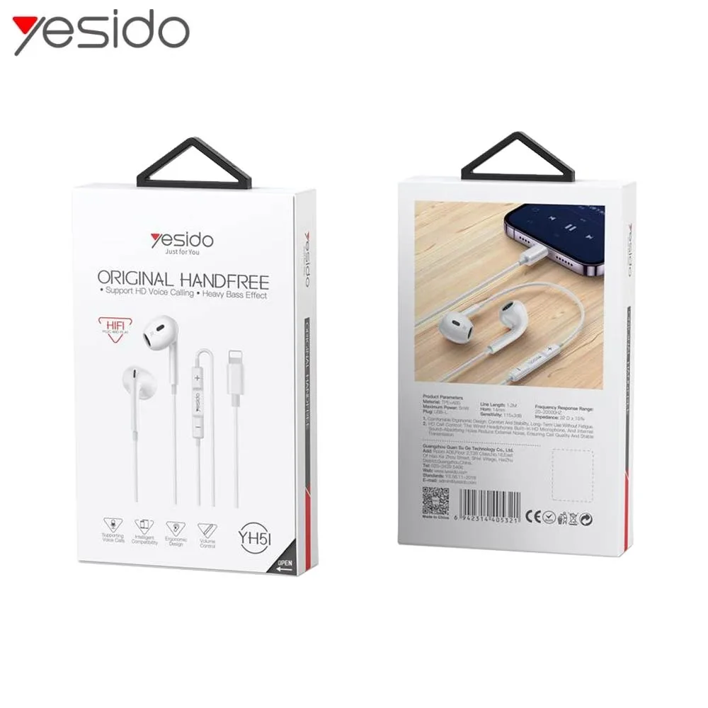 Écouteurs Filaires Lightning Yesido YH51 Appels HD Blanc — vue 2