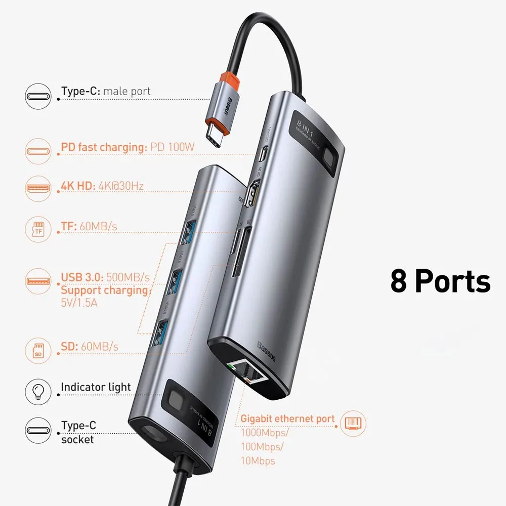 Hub Baseus Type-C 8 en 1 — vue 4