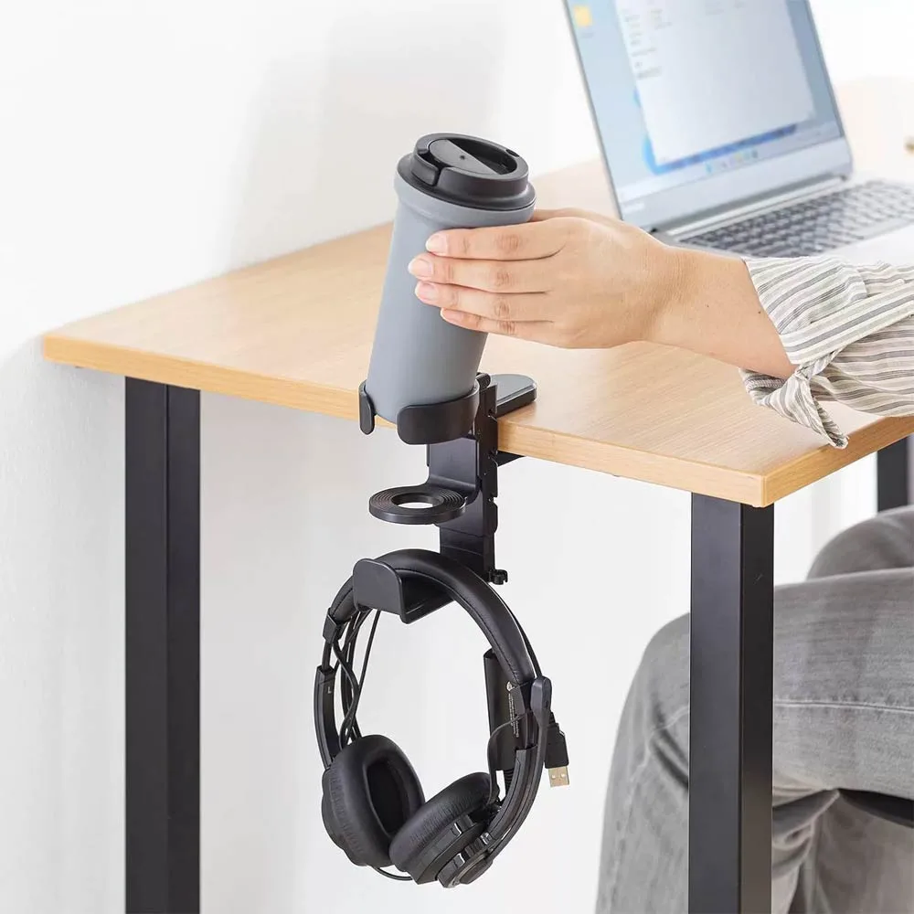 Porte-Gobelet de Bureau avec Support Casque Intégré Noir — vue 2