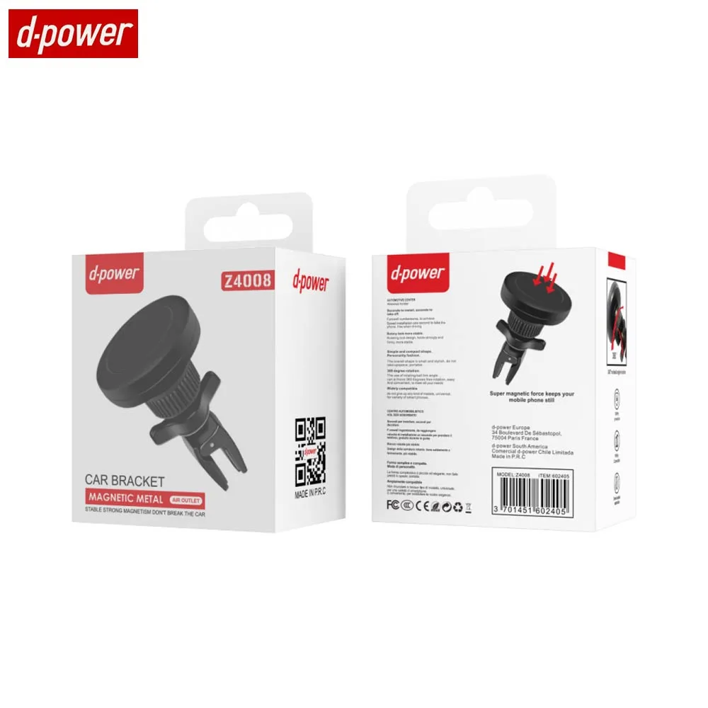 Support Smartphone Magnétique pour Voiture d-power Z4008 (Grille d'Aération) Noir