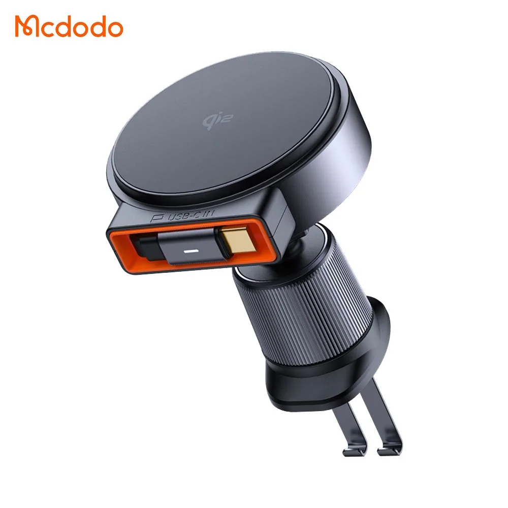 Support Smartphone Chargeur à Induction pour Voiture Mcdodo Qi2 (avec Câble Rétractable Type-C) 15W Noir