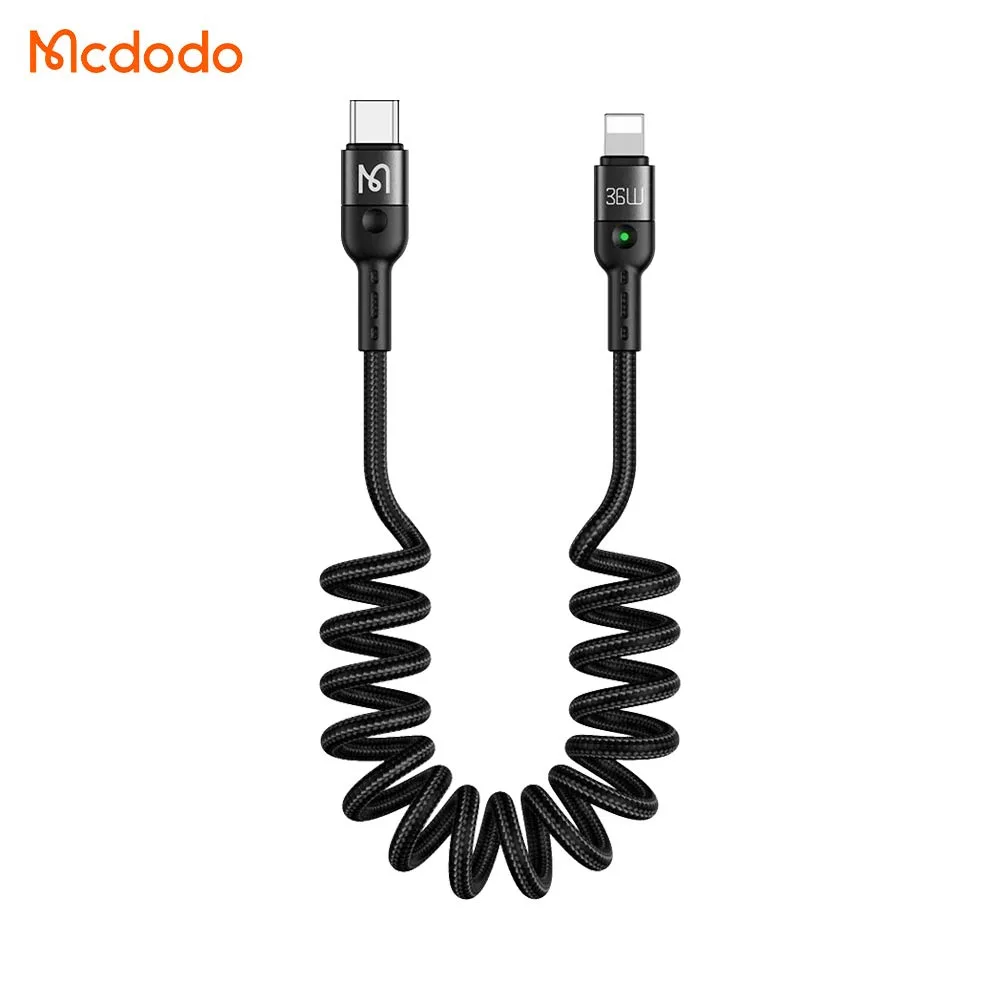 Câble Data USB-C vers Lightning Mcdodo (avec LED) 36W 1.8m Noir