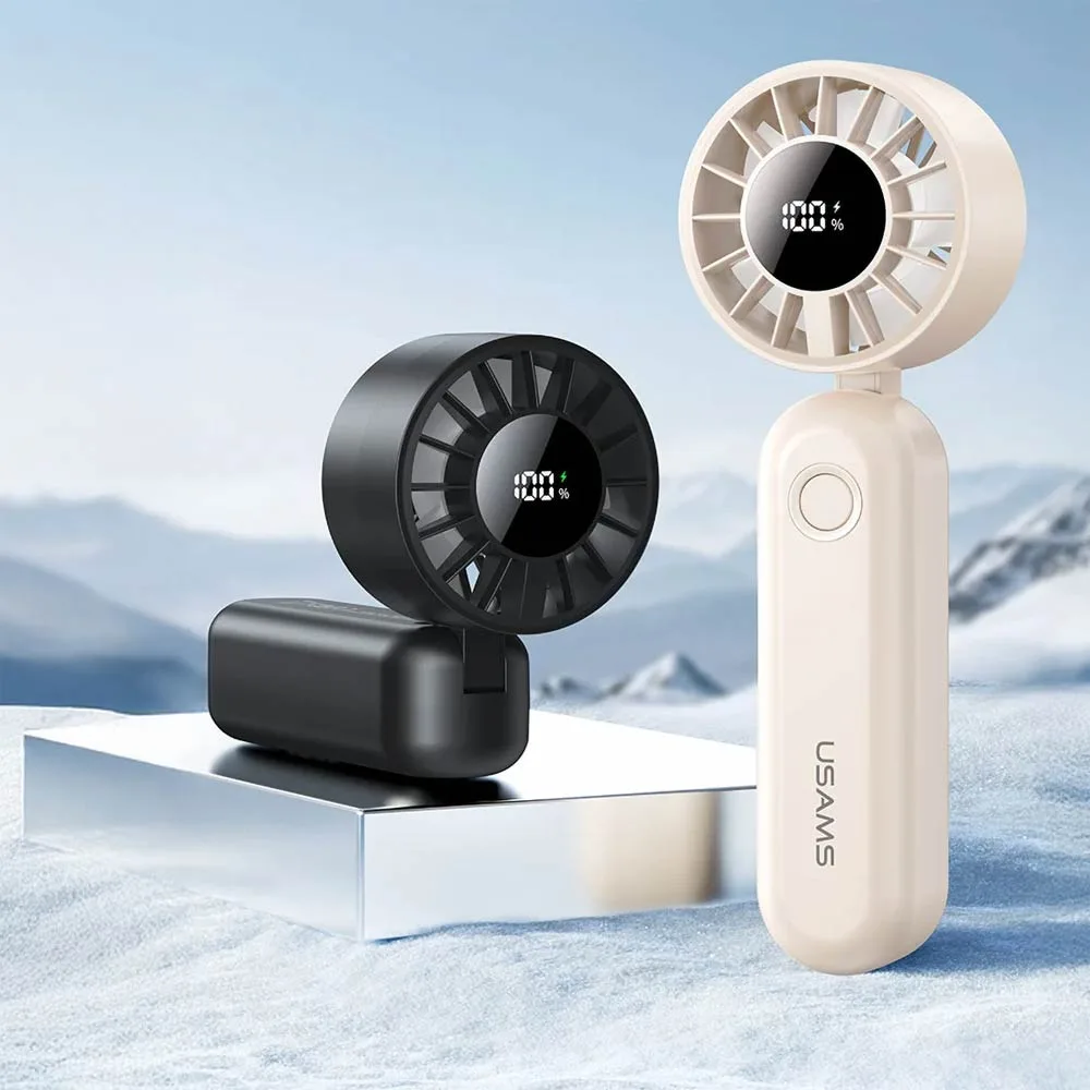 Mini Ventilateur Portable Usams ZB352 Pliable à Affichage Numérique 1200mAh Beige — vue 2