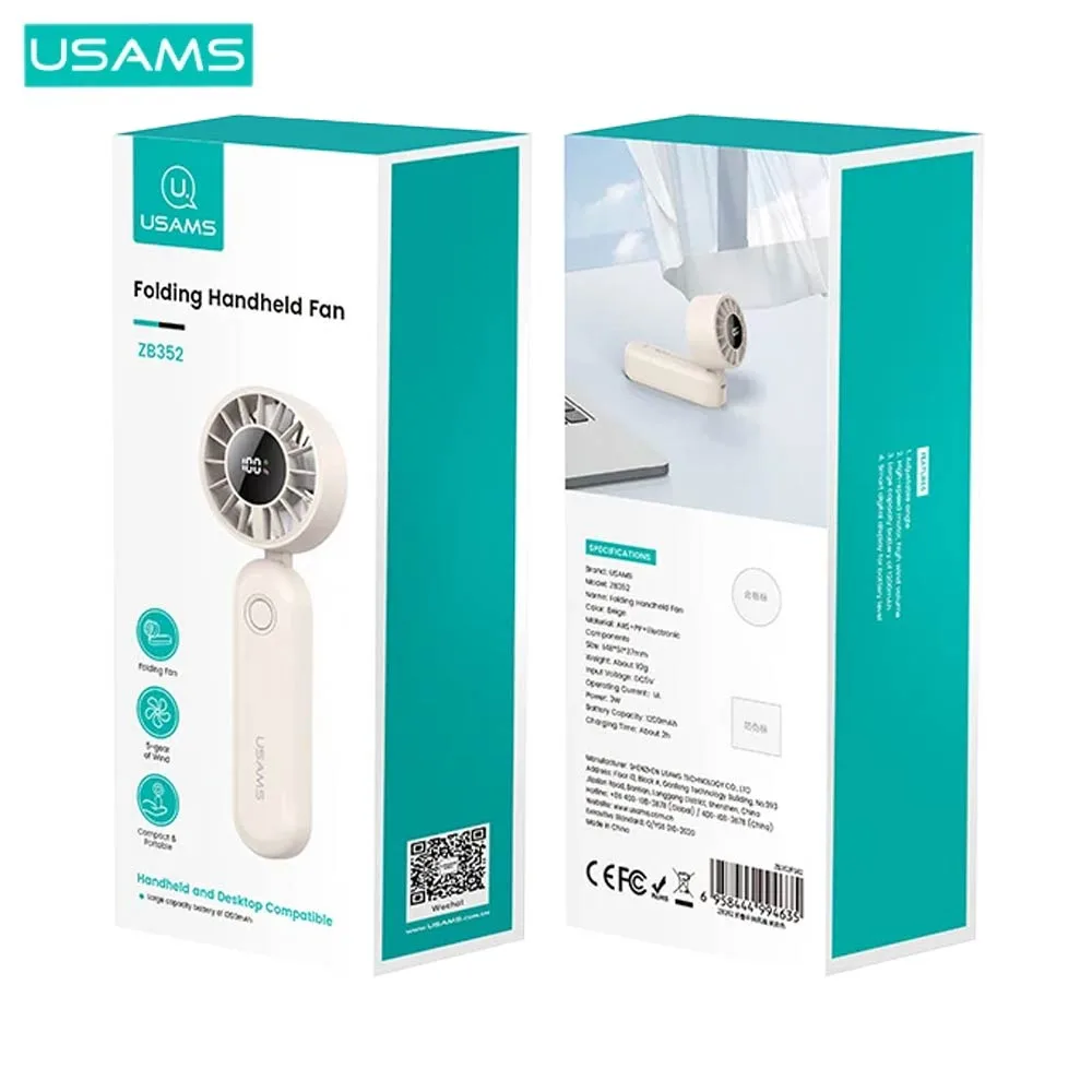 Mini Ventilateur Portable Usams ZB352 Pliable à Affichage Numérique 1200mAh Beige — vue 4