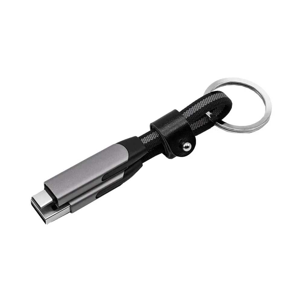 Porte-Clés Multi-Câbles 5 en 1 (Lightning + 2x Type-C + USB-A) Gris