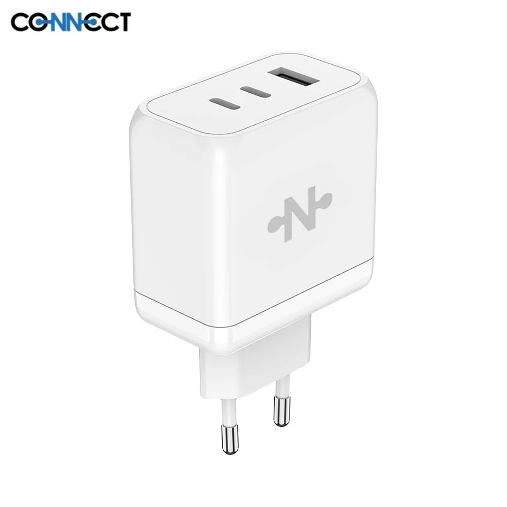 Chargeur Secteur GaN CONNECT 65W (USB + 2 USB-C) Blanc
