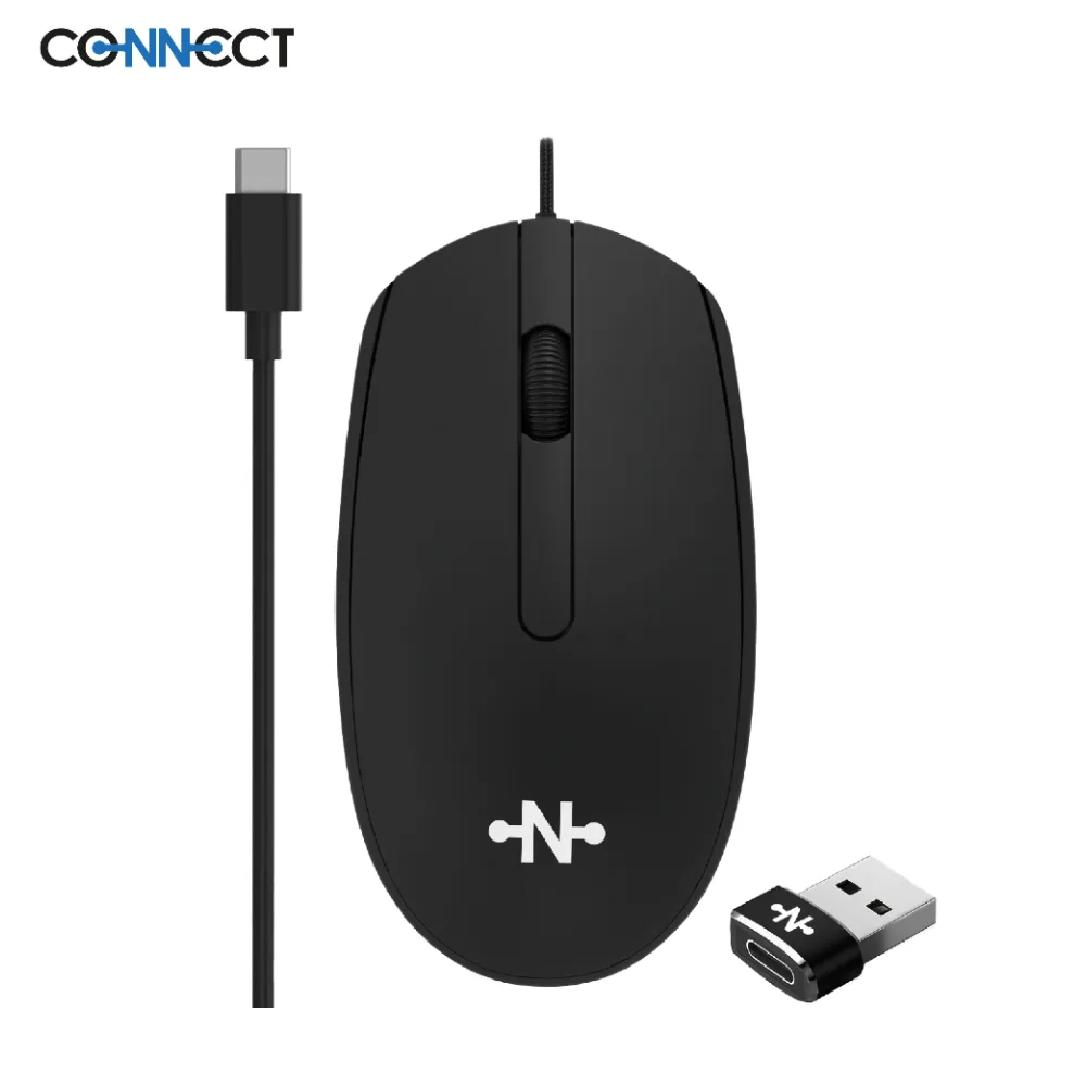 Souris Filaire CONNECT (Type-C) avec Adaptateur Type-C vers USB Noir