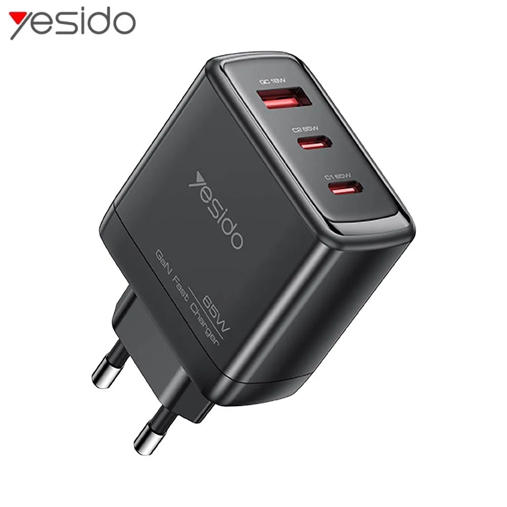 Chargeur Secteur GaN Multi (2x USB-C + USB) Yesido YC144C 65W Noir
