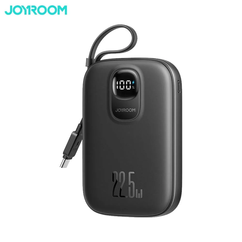 Batterie Externe Power Bank Charge Rapide JOYROOM 10000mAh 22.5W (avec Câble USB-C Rétractable) Noir